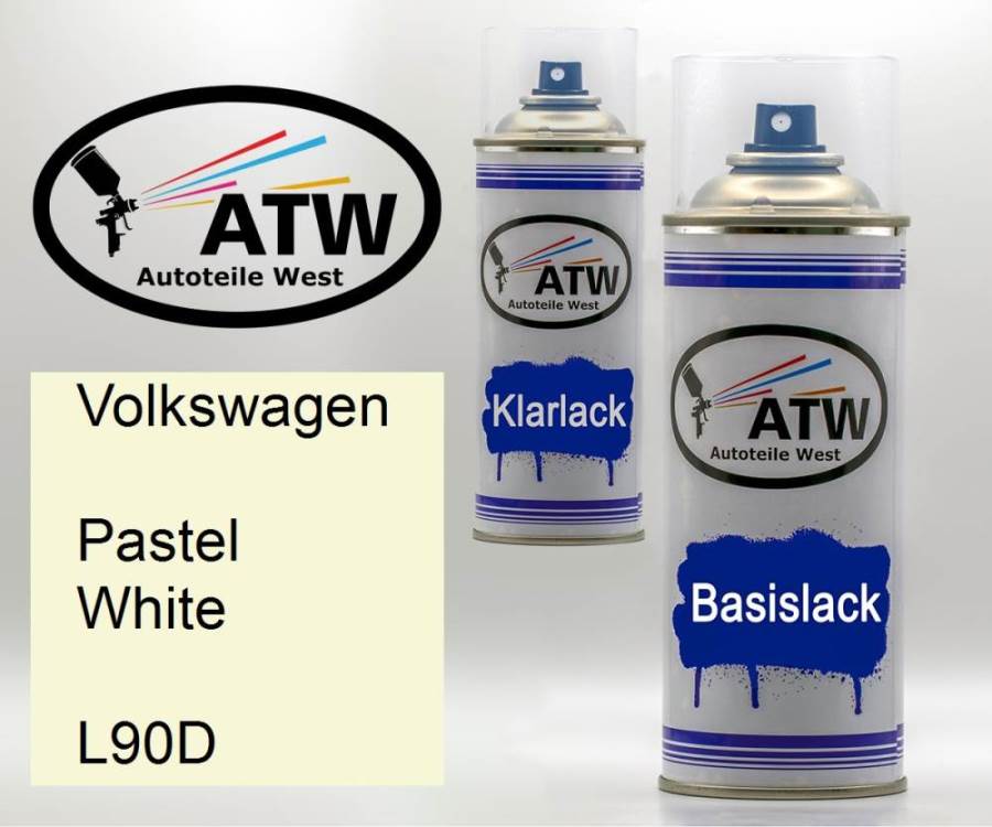 Volkswagen, Pastel White, L90D: 400ml Sprühdose + 400ml Klarlack - Set, von ATW Autoteile West.